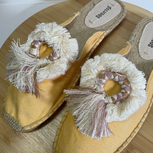 Soludos Women 10 Yellow Espadrille Kiki Slip On Mule Tassel Travel Cruise Summer - Picture 2 of 9